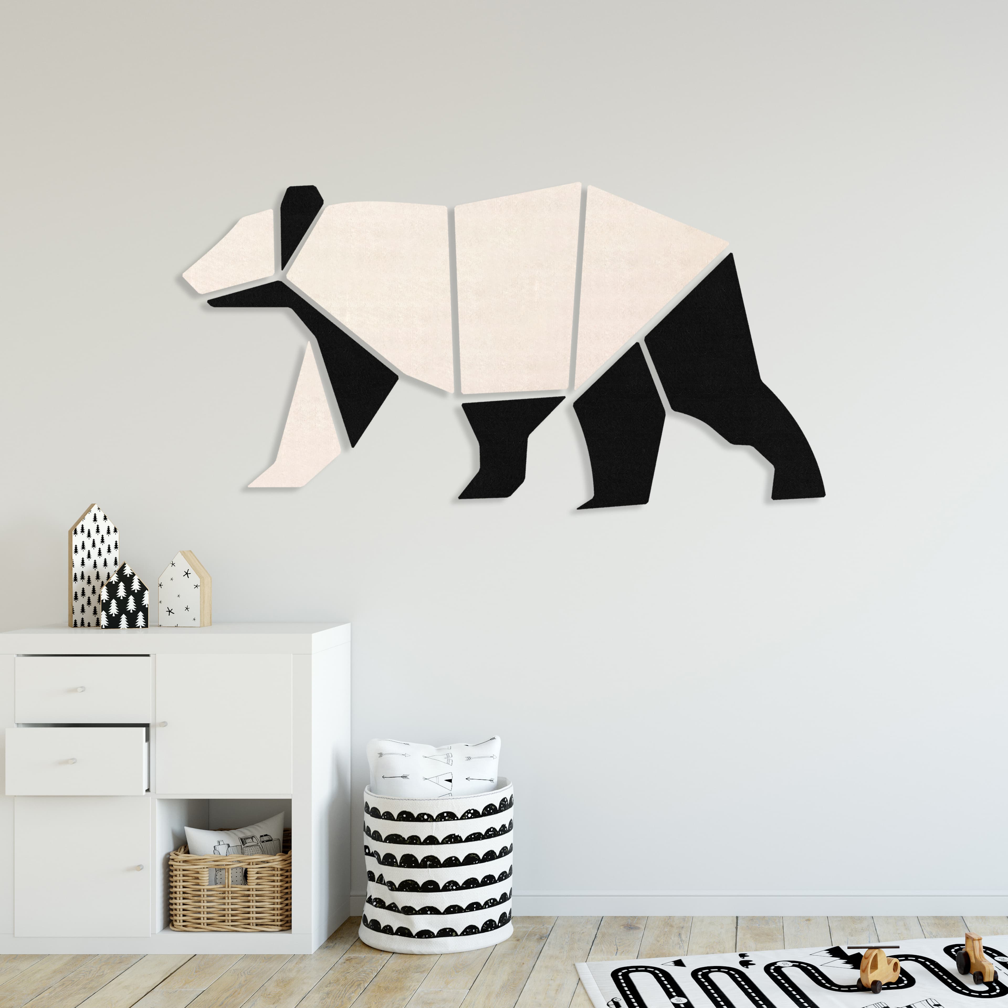 Room Kids Place Bear | Beige-zwart | Kinderkamer | Geluidsabsorberend PET-vilt wandbekleding