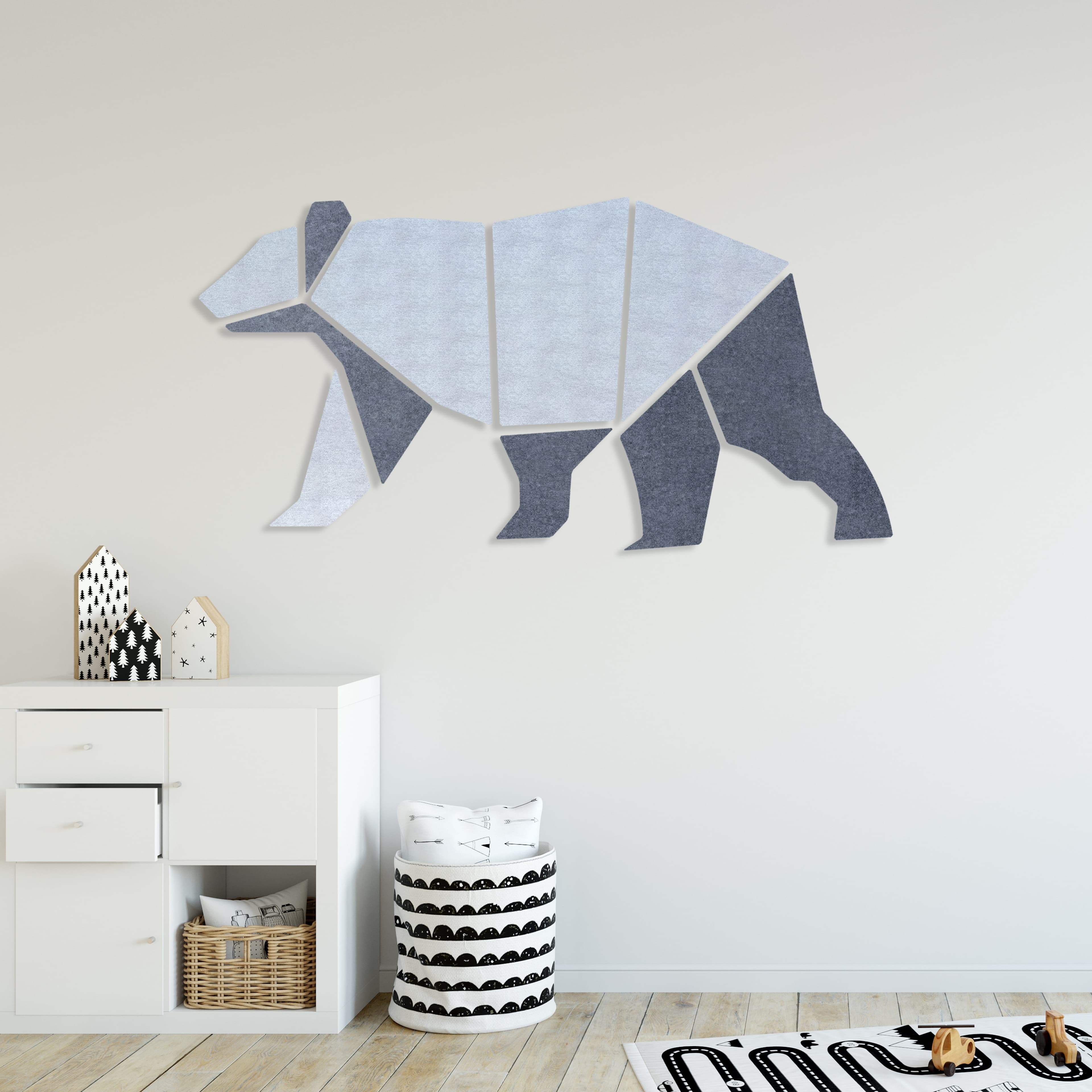 Room Kids Place Bear | Light grey-dark grey | Children's room | Sound-absorbing PET felt wallcovering