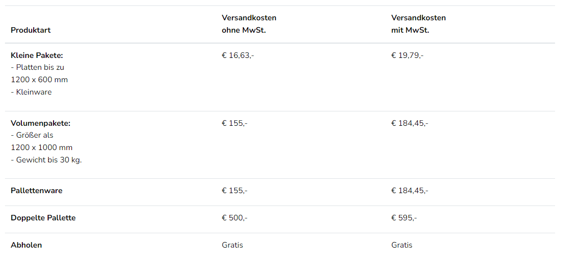 Versandkosten EASYfelt
